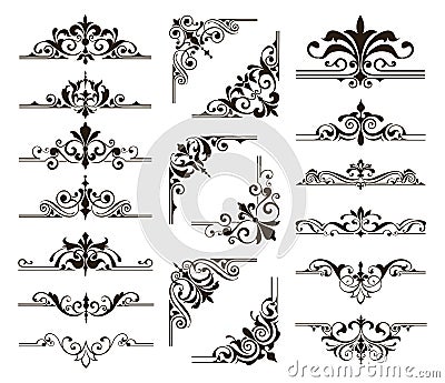 Ornaments elements floral retro corners frames borders stickers art deco design Vector Illustration