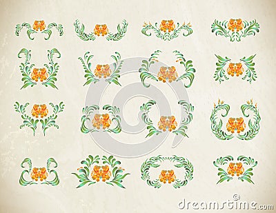 Ornaments with orange flowers Vector Illustration