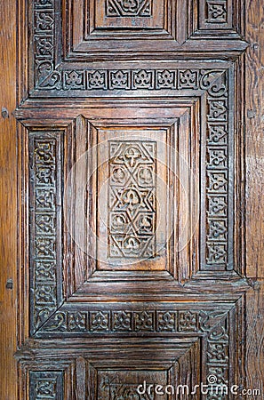 Ornaments of the wooden aged antique door, Old Cairo, Egypt Stock Photo