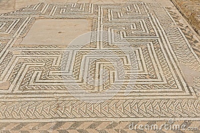 Ornate ancient roman floor tiles, detail of Ruins of Italica, Roman city in the province of Hispania Baetica Stock Photo