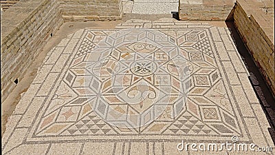 Ornate ancient roman floor tiles, detail of Ruins of Italica, Roman city in the province of Hispania Baetica Editorial Stock Photo