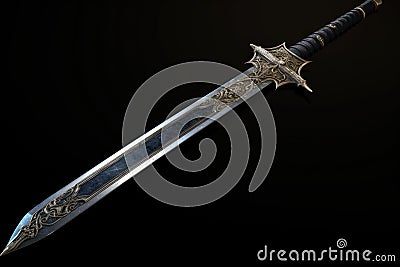 Ornate Ancient sword fantasy silver. Generate Ai Stock Photo