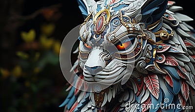 Ornate animal head sculpture in vibrant gold, East Asian culture generated by AI Stock Photo