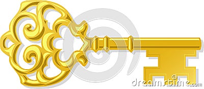 Ornate Antique Gold Key/eps Vector Illustration