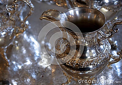 Ornate Antique Silver Tea Service Stock Photo