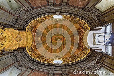 Ornate baroque ceiling of the Igreja dos Clerigos church in old town Porto, Portugal Stock Photo