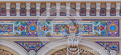 Ornate beaux arts style details of the famous Grand Casino or Monte Carlo Casino in Monaco on Place du Casino Editorial Stock Photo