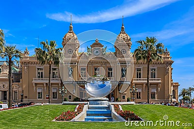 Ornate Beaux Arts style details of the famous Grand Casino or Monte Carlo Casino in Monaco on Place du Casino Editorial Stock Photo