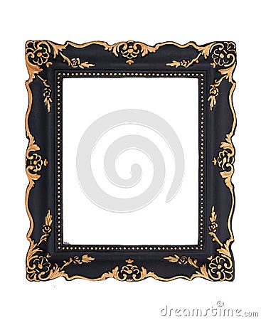 Ornate black and golden baroque frame isolated on the white back Stock Photo
