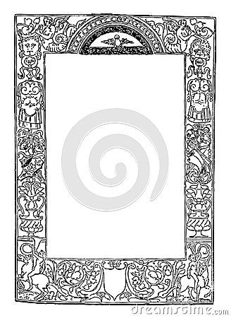 Ornate Border have decorated with cherubs and busts, vintage engraving Vector Illustration