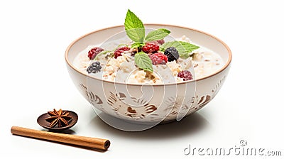 Ornate Bowl Of Oatmeal With Berries And Spices Stock Photo
