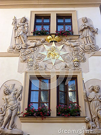 Ornate Building Facade, Prague Stock Photo