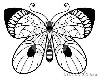 Ornate butterfly with decorative patterned wings. Black moth Vector Illustration