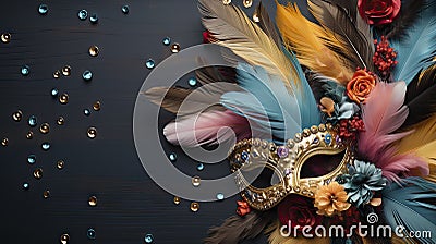 Ornate carnival mask with elaborate floral patterns. Stock Photo