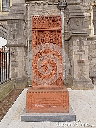 Ornate celtic cross carved in stone, Dublin Editorial Stock Photo