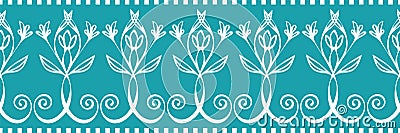 Ornate celtic seamless vector border design. Modern stylized floral blue white hand drawn illustration. Horizontal Vector Illustration