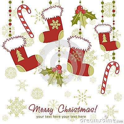 Ornate Christmas card with stocking Vector Illustration