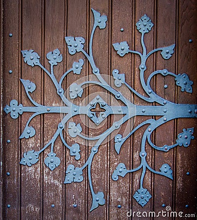 Ornate Church Door Hinge Stock Photo
