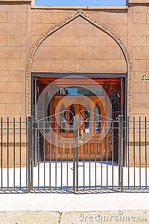Ornate church wooden door in Brooklyn NYC Editorial Stock Photo