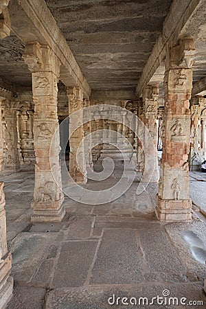 Ornate Columns, Krishna or Balakrishna Temple, Hampi near Hospete, Karnataka, India Stock Photo