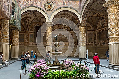 Ornate courtyard in the Palazzo Vecchio in Florence Editorial Stock Photo