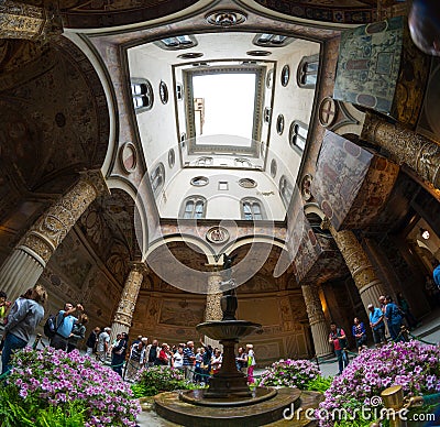 Ornate courtyard of Renaissance in the Palazzo Vecchio in Florence Editorial Stock Photo