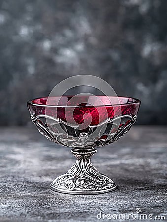 Ornate crystal glass bowl with red liquid Stock Photo