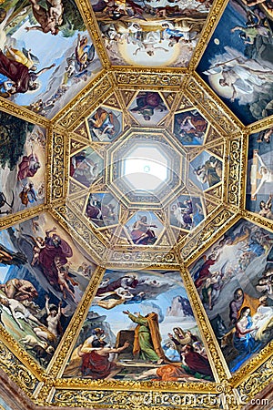 Ornate dome inside of Medici Chapel Editorial Stock Photo