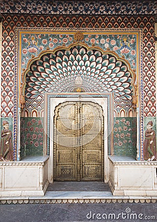 Ornate door in City Palace in Jaipur, India Stock Photo