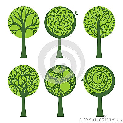 Ornate duotone trees Vector Illustration