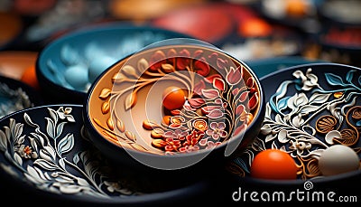 Ornate earthenware bowl, a souvenir of East Asian culture craft generated by AI Stock Photo