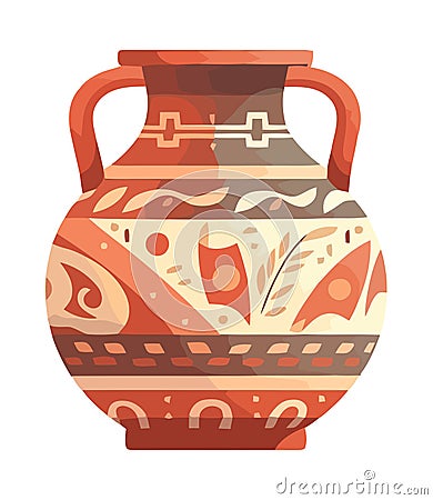 Ornate earthenware vase with flower pattern design Vector Illustration