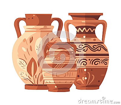 Ornate earthenware vase with intricate floral pattern Vector Illustration