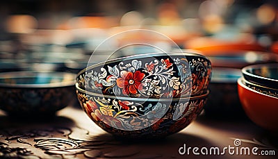 Ornate earthenware vase, a souvenir of old Chinese culture elegance generated by AI Stock Photo