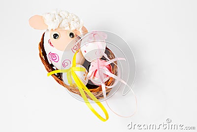 Ornate eggshells as ship - lamb in the nest - hand made easter decoration Stock Photo