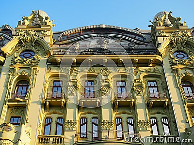 Ornate Facade on Building in Odessa Ukraine Stock Photo