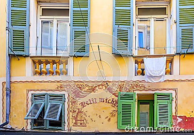 Ornate facade in the Old Town of Nice France Editorial Stock Photo