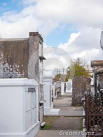 Ornate family mausoleums in St. Louis Cemetery 1 in New Orleans, Louisiana, United States Editorial Stock Photo