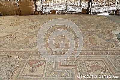 Ornate floor mosaics at the Basilica of Moses), Mount Nebo, Jordan Stock Photo