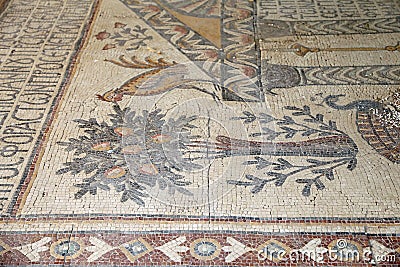 Ornate floor mosaics at the Basilica of Moses), Mount Nebo, Jordan Stock Photo