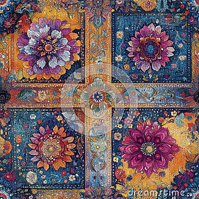 Ornate floral digital tapestry with intricate geometric design Stock Photo