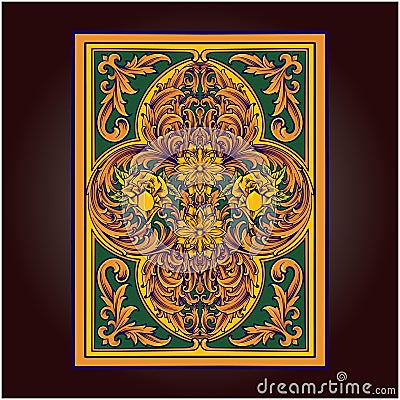 Ornate Floral Engravings on Card Decks Vector Illustration