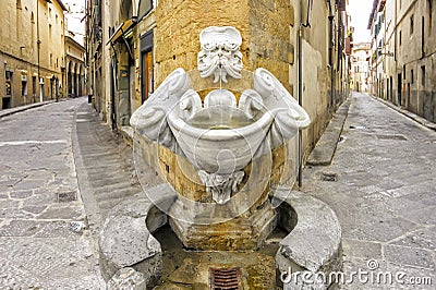 Fontana dello Sprone, a drinking fountain, in Oltrarno, Florence, Italy. Stock Photo