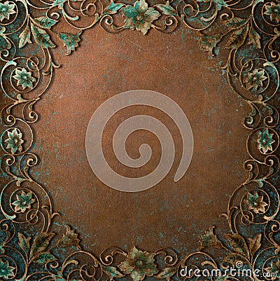 Ornate Frame Copper Patina Stock Photo