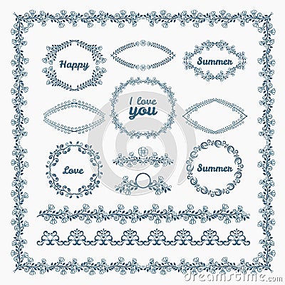 Ornate frames and borders page elements Vector Illustration