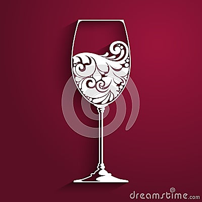 Ornate glass of wine. Vector element for wine list, menu design template. Vector illustration. Vector Illustration