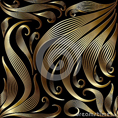 Ornate gold vintage 3d vector seamless pattern. Ornamental hand Vector Illustration