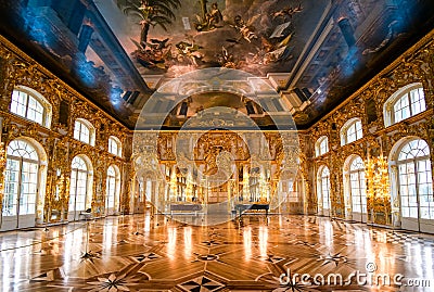 The ornate golden ballroom at Catherine Palace near St Petersburg, Russia Editorial Stock Photo