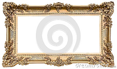 Ornate golden wooden frame as an isolated original Stock Photo