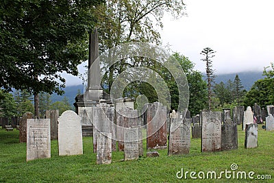 Large old headstones of town residents passed on , Old Bennington Cemetery, Bennington, Vermont, summer, 2021 Editorial Stock Photo